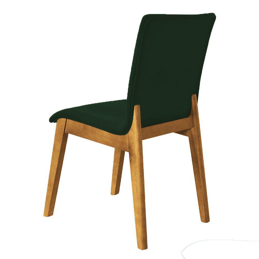 Kit 2 Cadeiras De Jantar Diamante Estofada Em Veludo Verde Base Madeira Maciça Mel