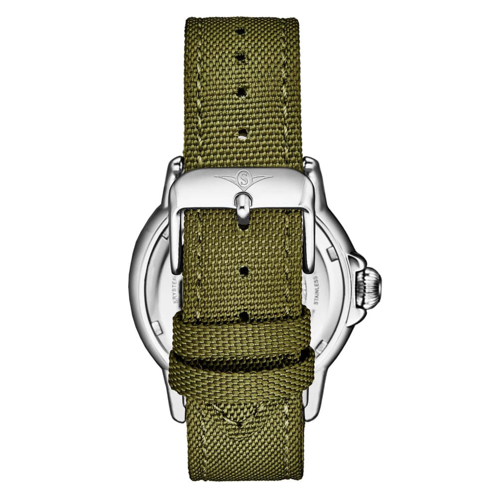 Miniatura Relgio Voyager 4049 com mostrador e pulseira verde de 44mm e moldura combinando, da marca Stuhrling.
