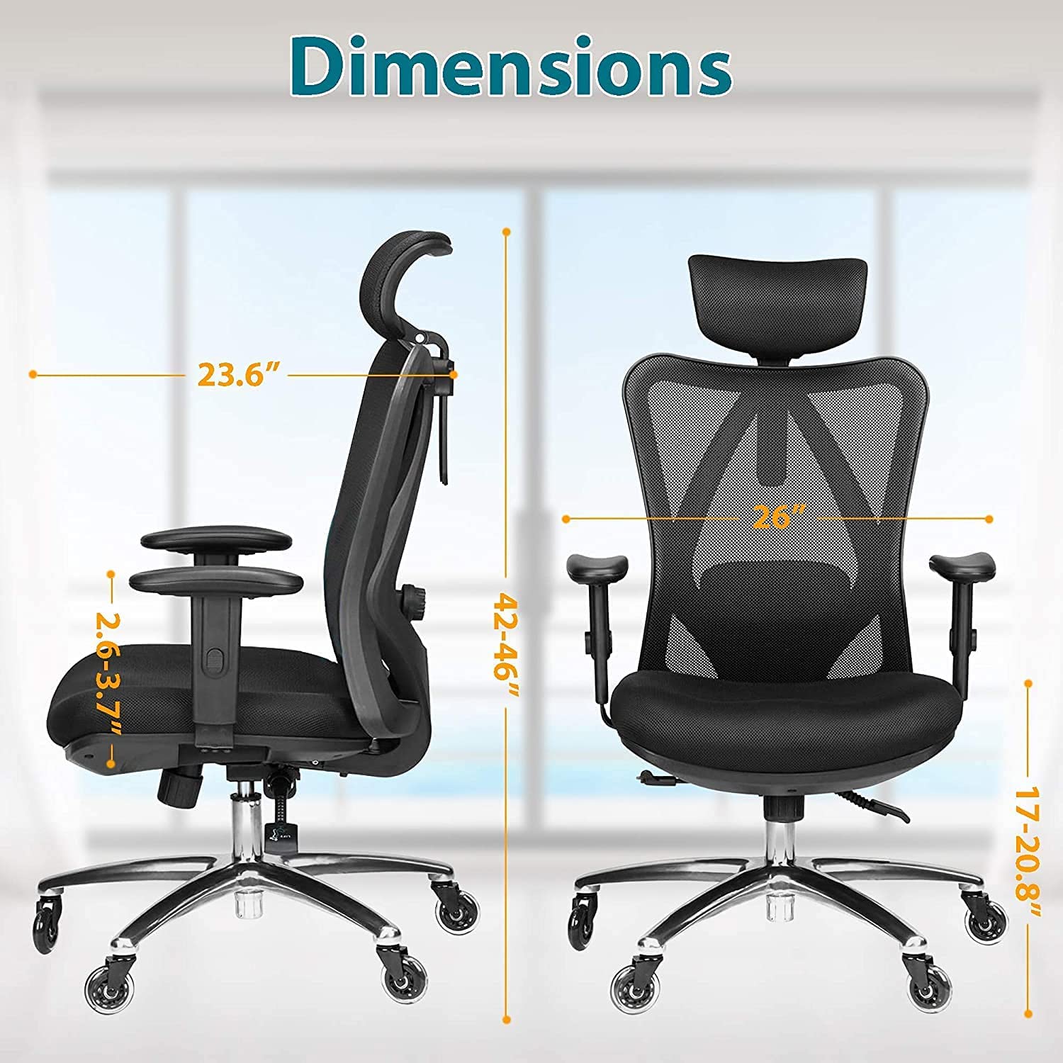 Duramont Ergonomic Office Chair Adjustable Desk Chair with Lumbar Support and Rollerblade Wheels High Back Chairs with Breathable Mesh Thick Seat Cushion Head and Arm Rests Reclines