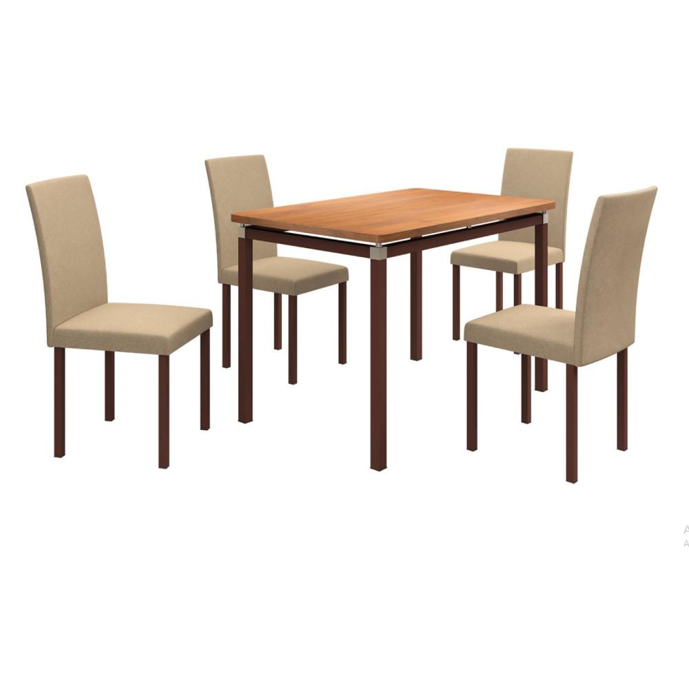 Conjunto Sala de Jantar Mesa 120x75cm com 4 Cadeiras Flórida BM Móveis Café/Bege