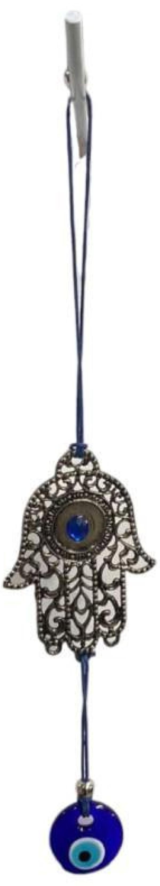Miniatura Mão De Deus Hamsa Olho Grego Porta 30Cm Metal Niquel Patuá