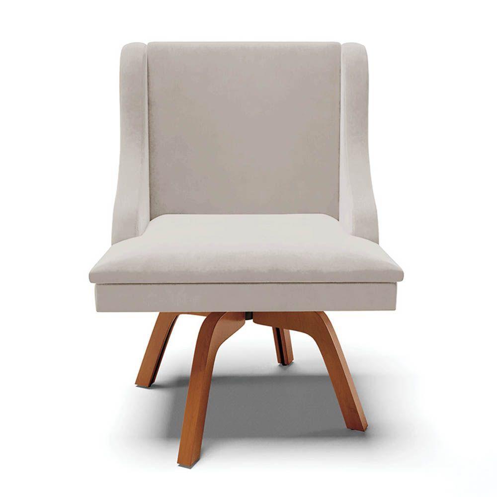 Miniatura Kit 2 Cadeiras Estofadas Base Giratória De Madeira Lia Veludo Cinza - Ibiza