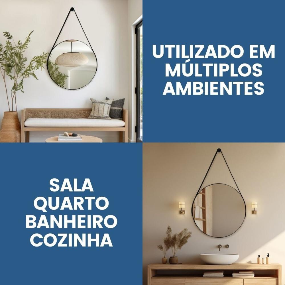 Espelho Adnet Redondo 30cm com Alça e Suporte para Sala Quarto Banheiro Hall Preto