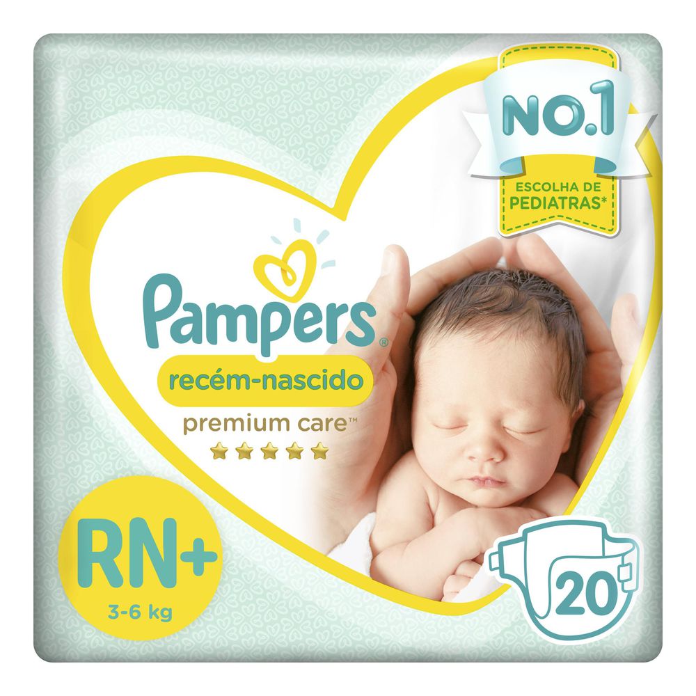 Miniatura Fraldas Pampers Recém-Nascido Premium Care RN+ 20 unidades
