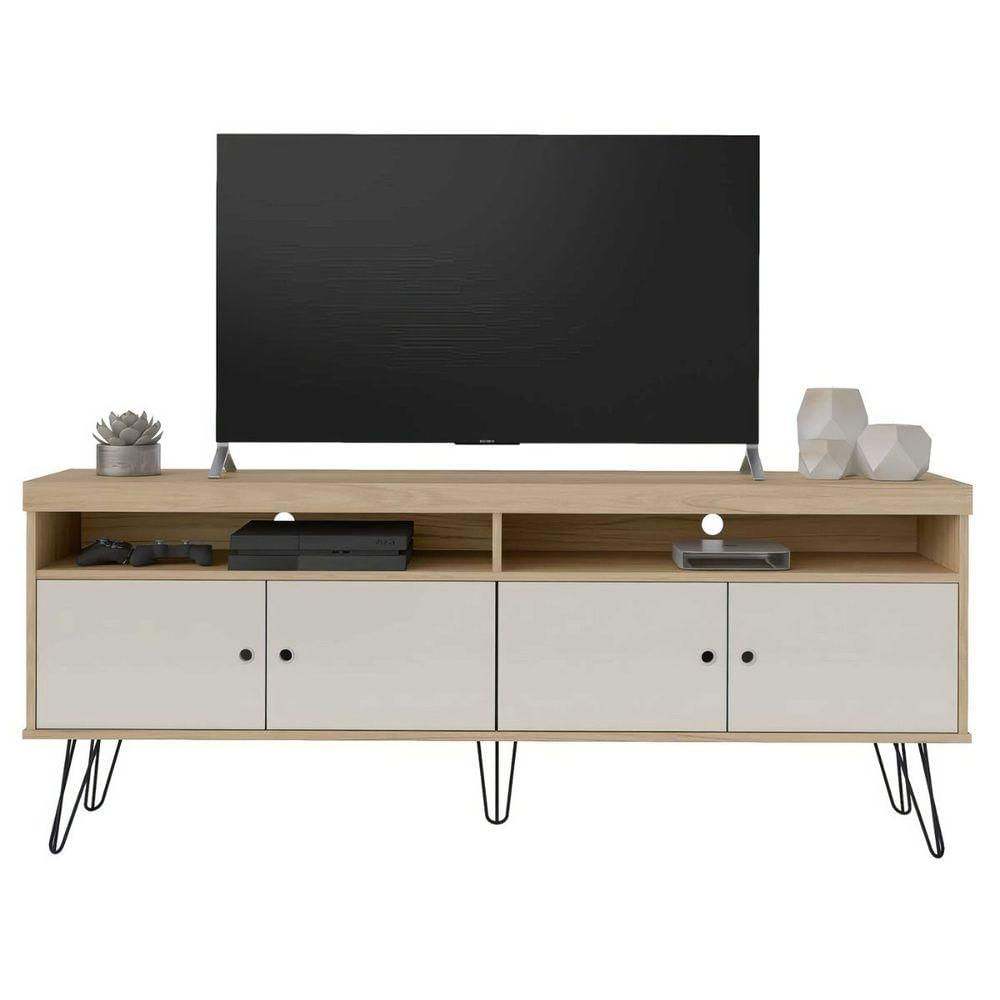 Miniatura Rack Para Tv Até 65 4 Portas 2 Prateleiras E Nichos Liberty Carvalho off White