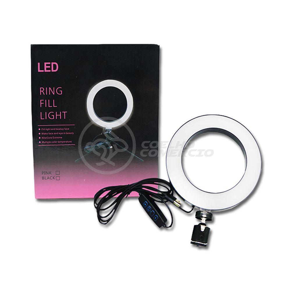 Miniatura Ring Light De Mesa 6\" Com Tripé De 16cm + Microfone Sf-666 + Disparador De Fotos + Mini Ring Light