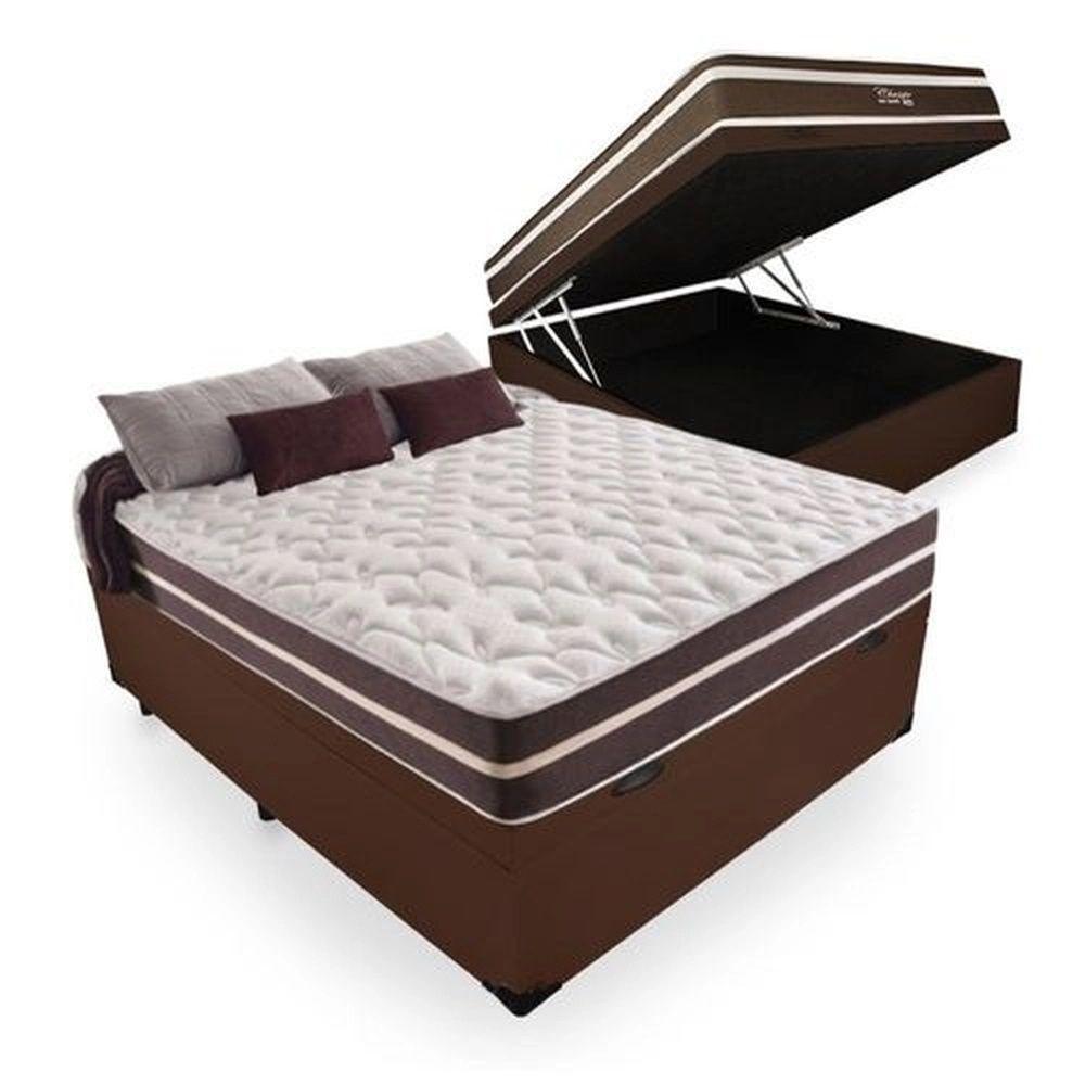 Miniatura Cama Box Com Baú Casal + Colchão De Molas 138Cm Marrom