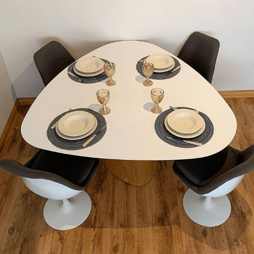 Miniatura Mesa De Jantar Cone Orgânica 100x103 Cm Tampo Laca Branca Base Freijó Cor Marrom