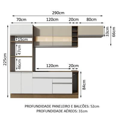 Cozinha Completa Madesa Safira com Armário e Balcão Branco/Crema Cor:Branco/Crema