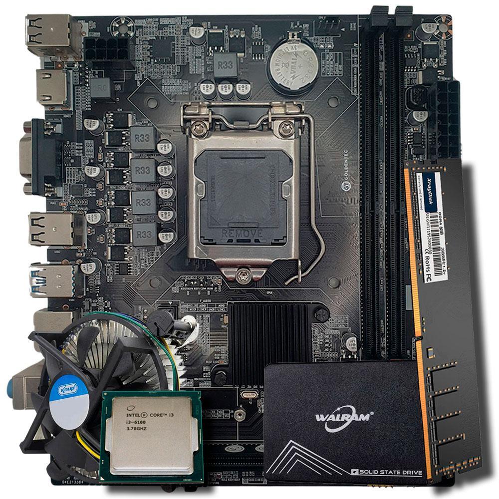 Miniatura Kit Placa Mãe H110, Cooler 1151, I3-6100, Ram 8Gb, Ssd 256Gb