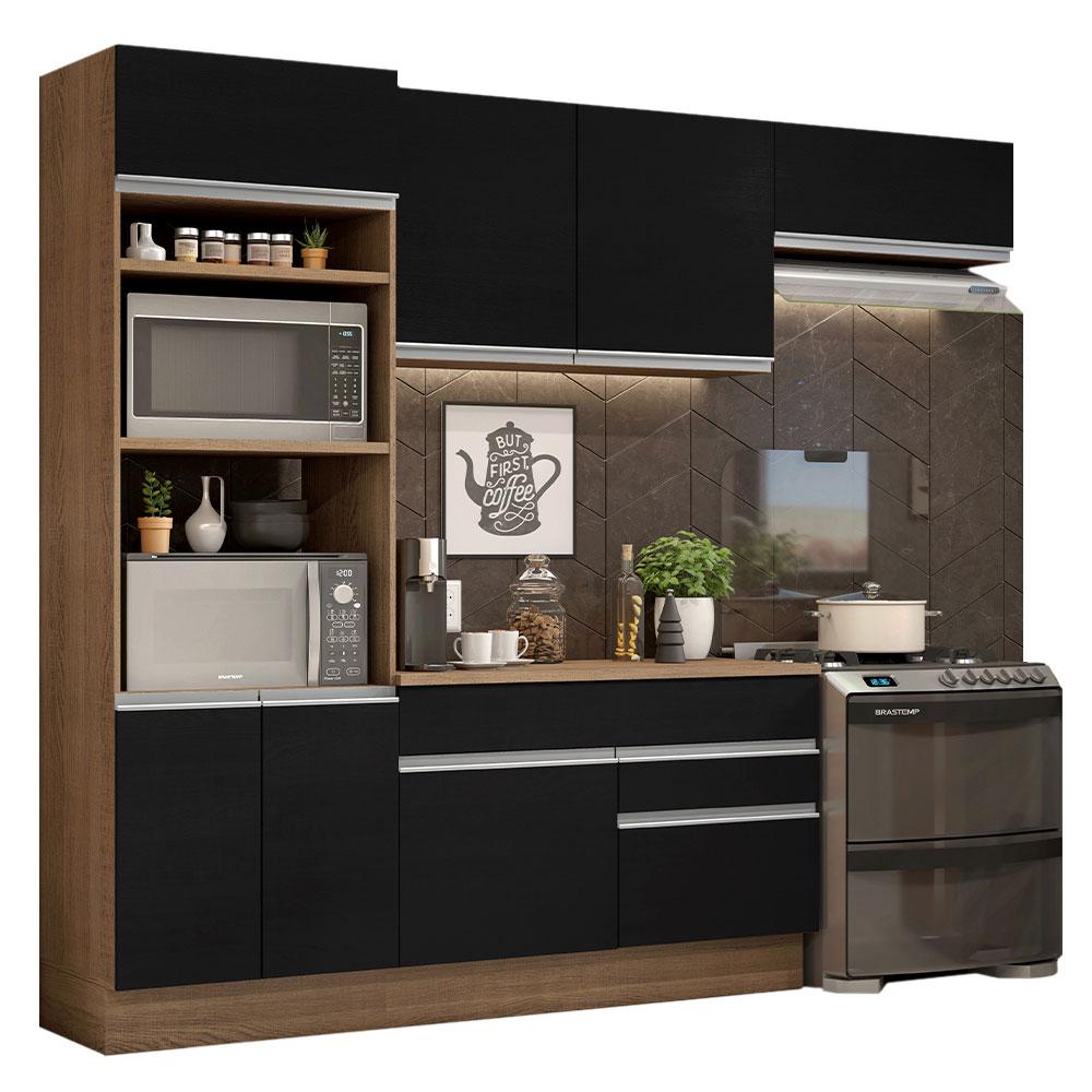 Miniatura Armário de Cozinha Completa 270cm Rustic/Preto Glamy Madesa 14 Rustic/Preto