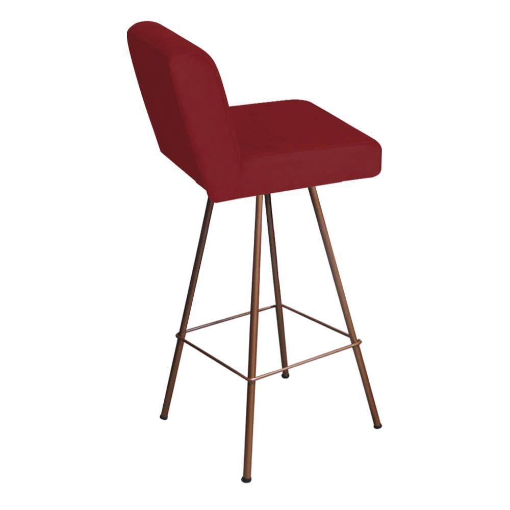 Miniatura Banqueta Alta Lexi Com Encosto Cozinha Bar Balcão Bistrô Ferro Bronze Suede Vermelho