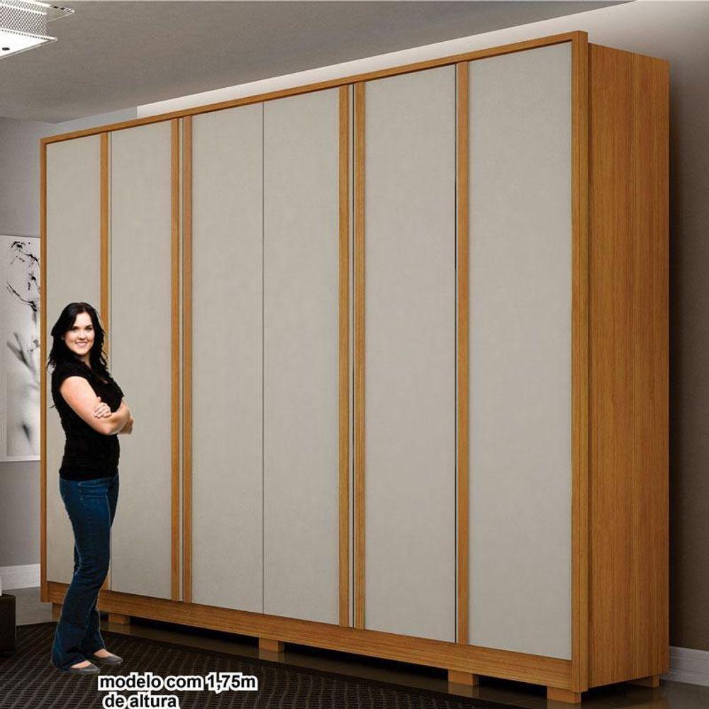 Guarda Roupa Casal Ares 6 Portas Cinamomo Off-white Com Cômoda San Marino 8 Gavetas Cinamomo Off-white - Leifer