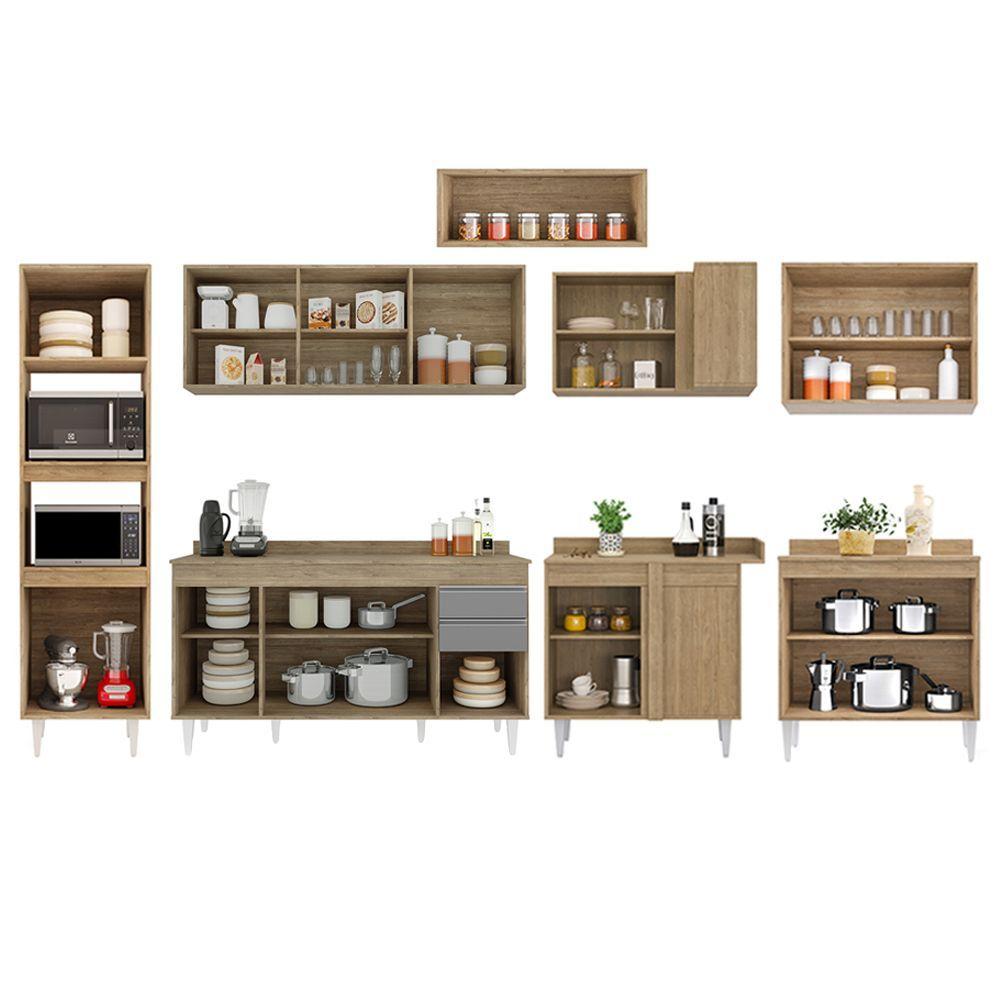Miniatura Armário De Cozinha Modulada De Canto 8 Peças Cp08 Balcão Com Tampo Castanho/cinza - Lumil