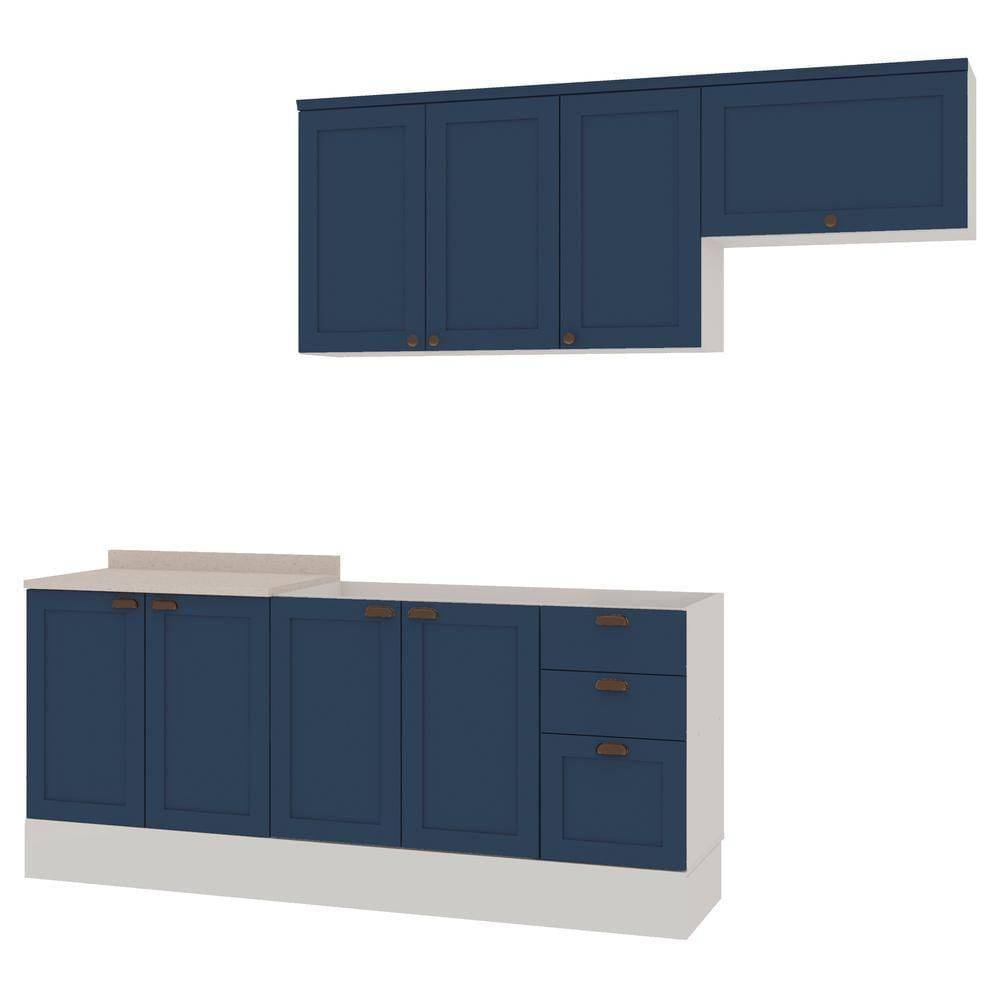 Miniatura Cozinha Modulada 4 Pecas 100% Mdf Branco/Azul Genialflex