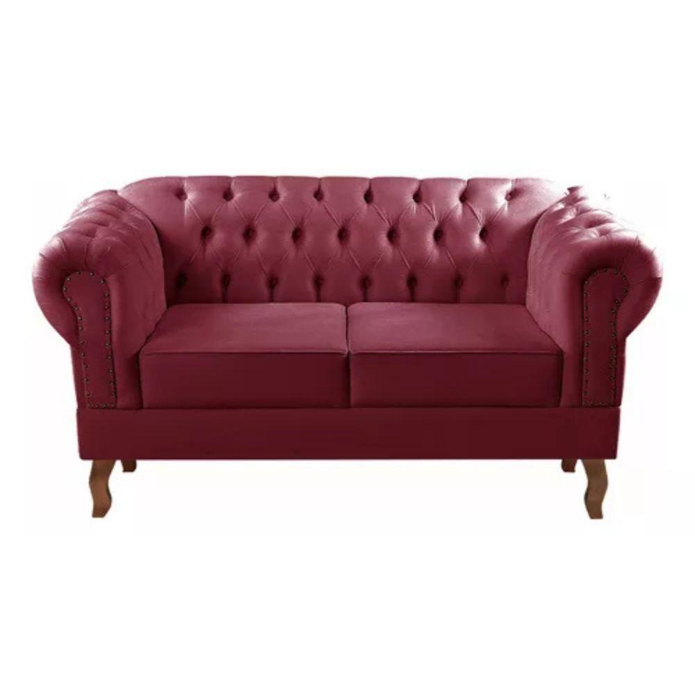 Miniatura Sofá Chesterfield 2 Lugares Dom Pedro Vintage Retrô Capitonê Suede Bordô