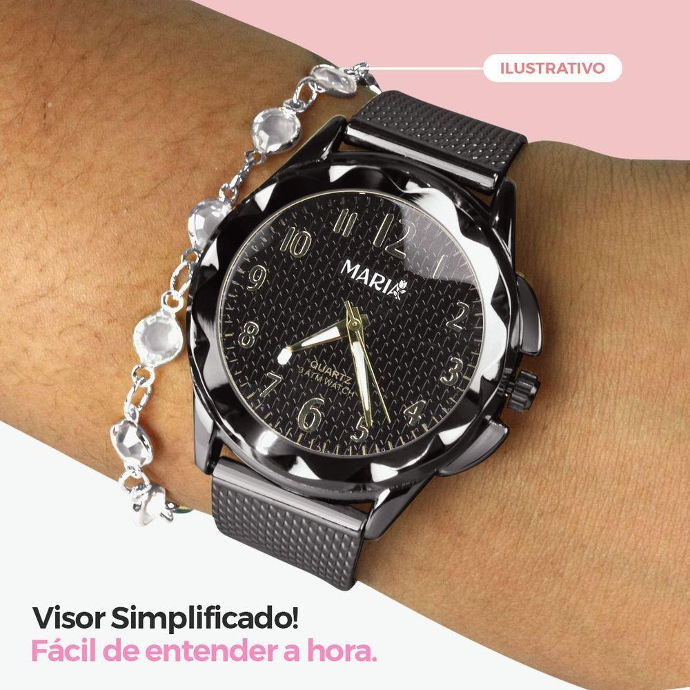 Relogio Feminino Prova Dagua Aço Inox + Caixa + Brinco Colar