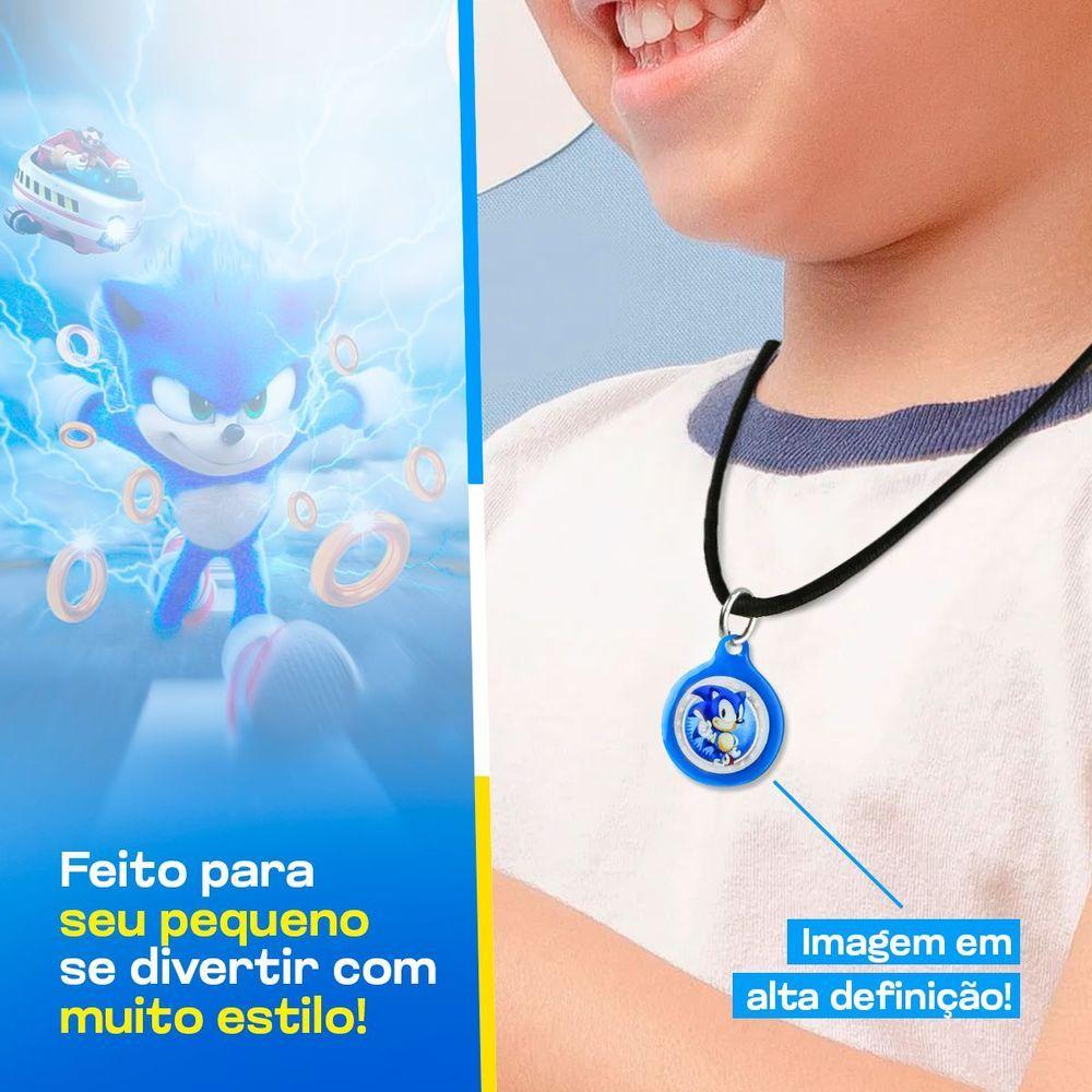Miniatura Colar Menino Infantil + Pingente Sonic Qualidade Premium Presente Criança Ajustavel Vermelho Azul