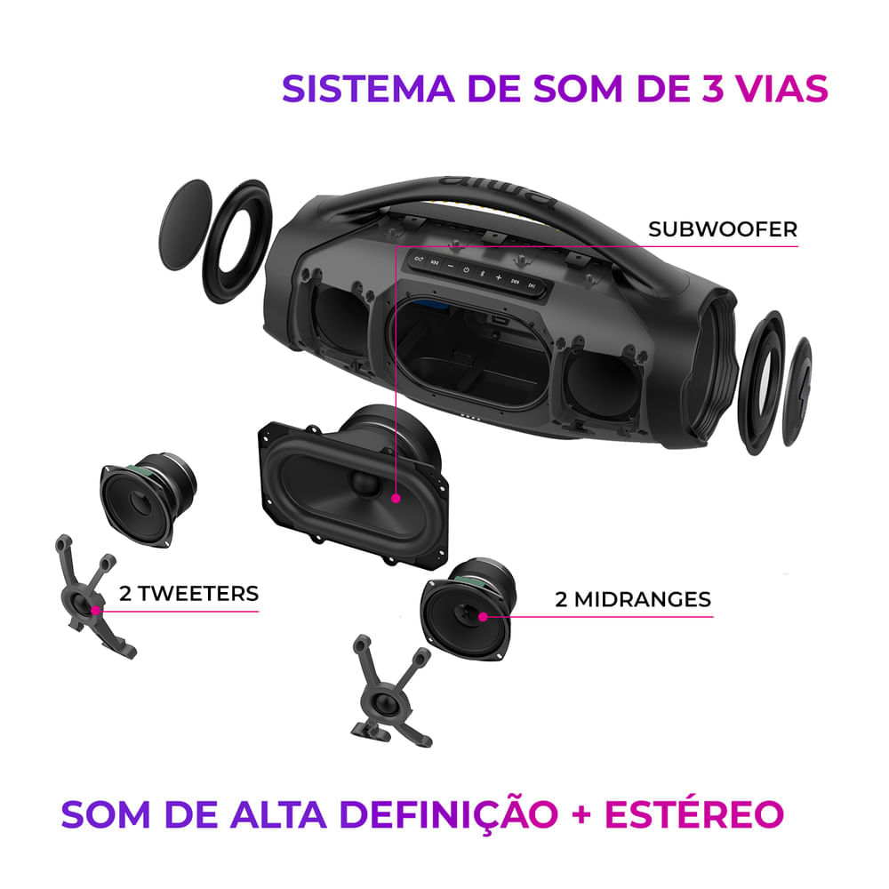 Caixa de Som Boombox Plus AIWA BBS-01-B 200W Bluetooth 30H IP66 USB Preto BOOMBOX AWS-BBS-01-B BIVOLT