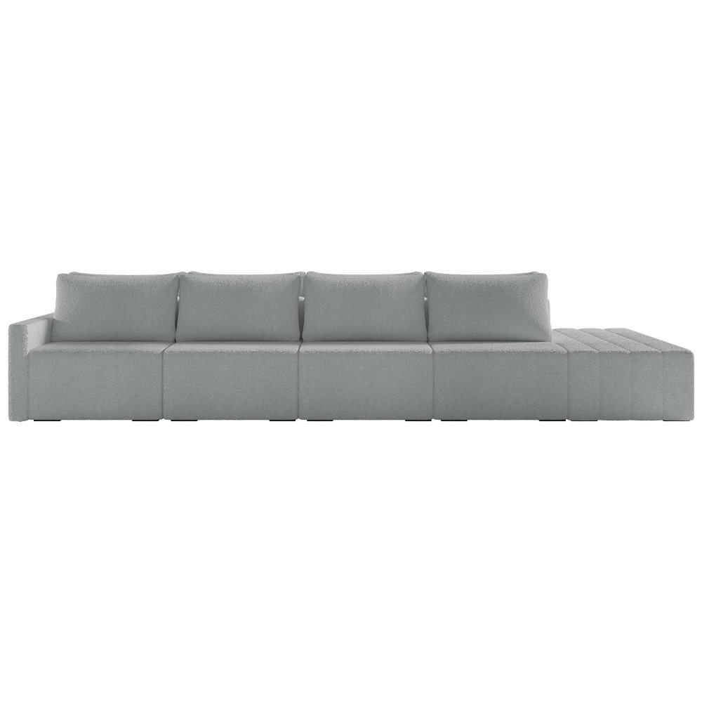 Sofá Ilha Modular Com Puff Para Sala Living 392cm Georgia K04 Bouclê Cinza Claro - Mpozenato