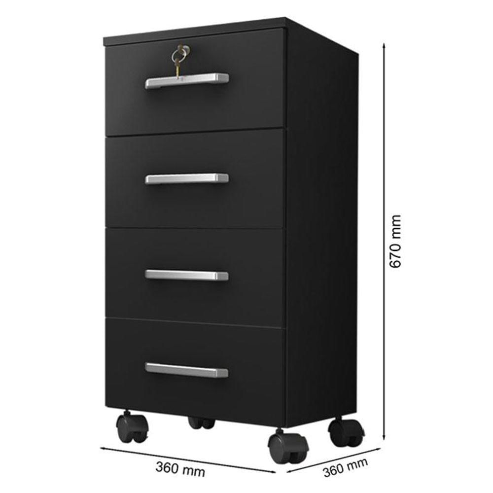 Miniatura Mesa Para Computador E Gaveteiro Gávea Com Chave 4 Gavetas Preto Fosco - Móveis Leão