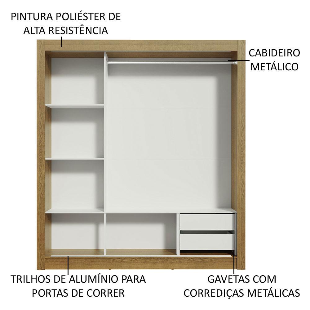 Guarda Roupa Casal Madesa Lyon 3 Portas de Correr com Espelho 2 Gavetas Rustic