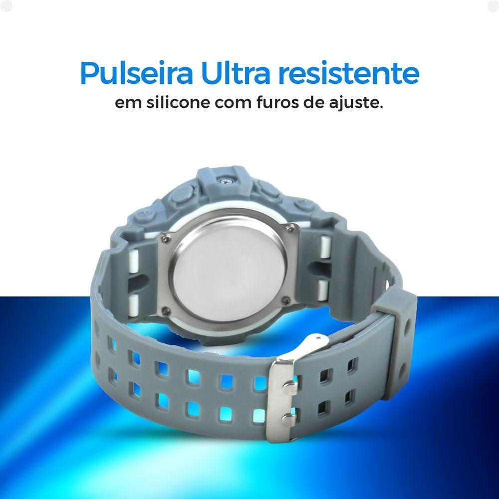 Miniatura Relogio Digital Infantil Menino Silicone Criança + Caixa Cronometro Esportivo Alarme Cinza Presente