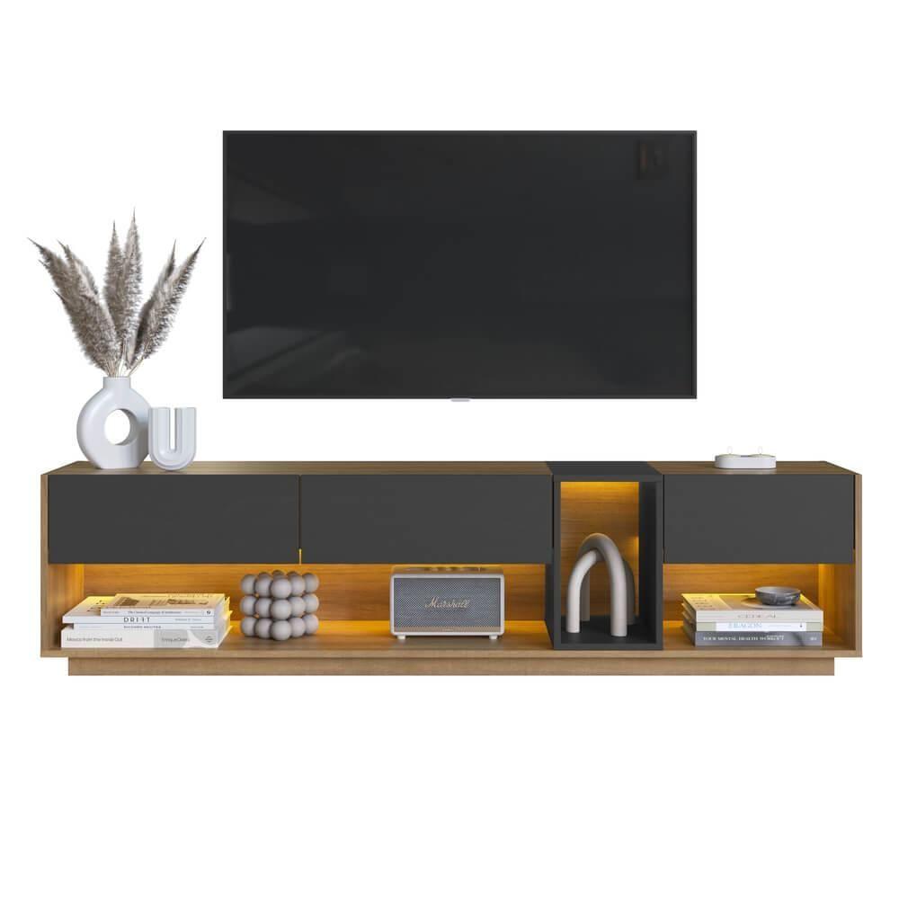 Miniatura Rack Moderno Com Led 03 Gavetas 180cm Mel Grafite Proddy Mel Grafite