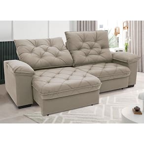 Miniatura Sofá 4 Lugares Linoforte Luggero Retrátil e Reclinável Revestido em Tecido Suede - 230cm de largura Areia
