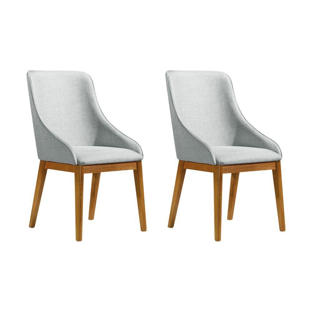 Miniatura Kit 2 Cadeiras De Jantar Estofada Anatômica Linho Cinza Base Madeira Maciça Mel Cinza