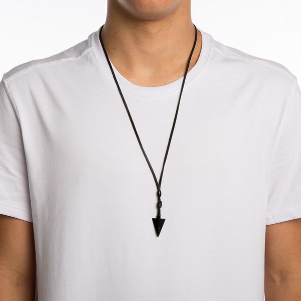Miniatura Colar Masculino Couro  Key Design  Arrow Suede Blackout