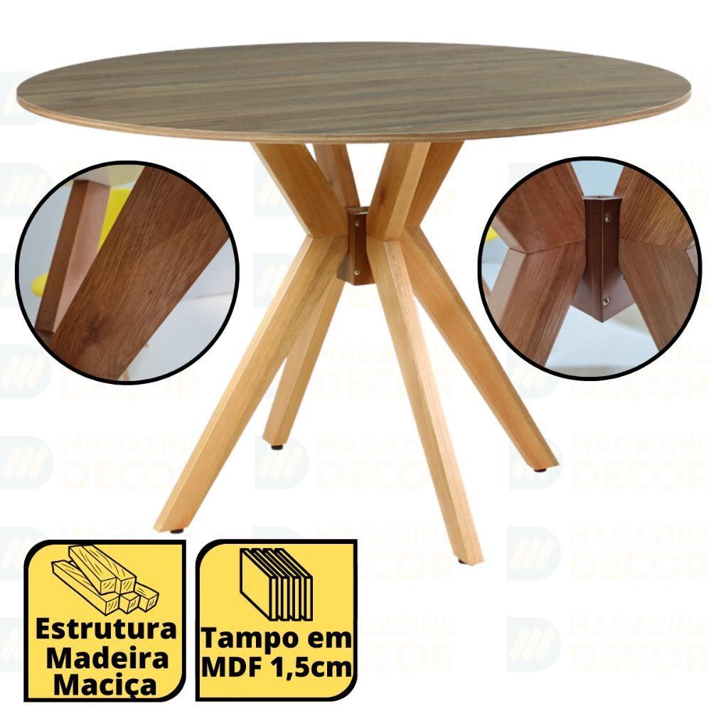 Miniatura Conjunto Mesa De Jantar Redonda Marci Natural 120cm Com 4 Cadeiras Allegra - Cinza