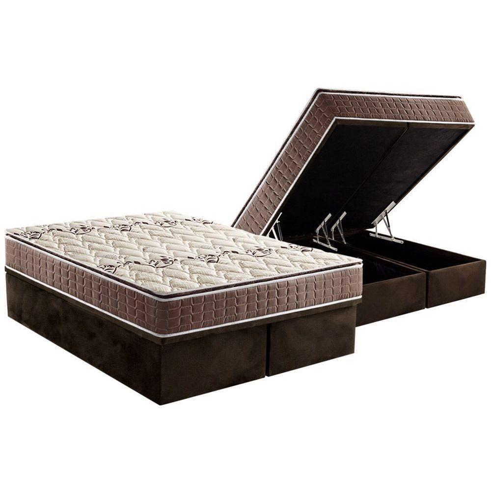 Miniatura Cama Box Baú Queen: Colchão Espuma Anjos D26 / Ag65 Magnum Double Face + Base Brown(158X198)