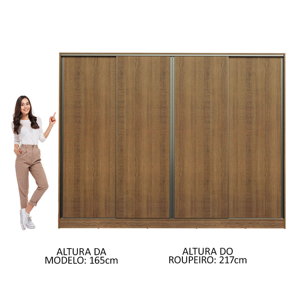 Guarda-Roupa Casal Madesa Apolo 4 Portas de Correr Rustic Cor:Rustic