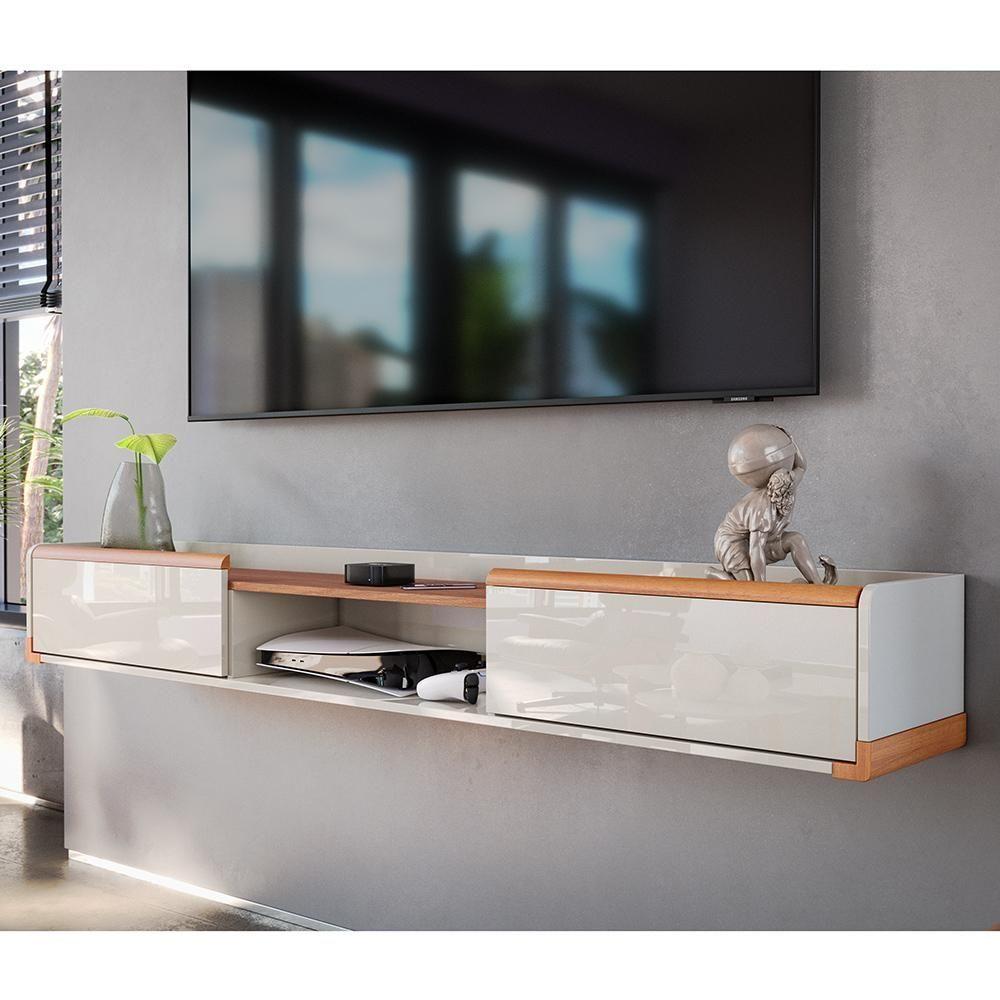 Miniatura Rack Suspenso Atlas 1.80m Sala De Estar-quarto - Lukaliam Móveis - Off White Perolizado-jequitiba
