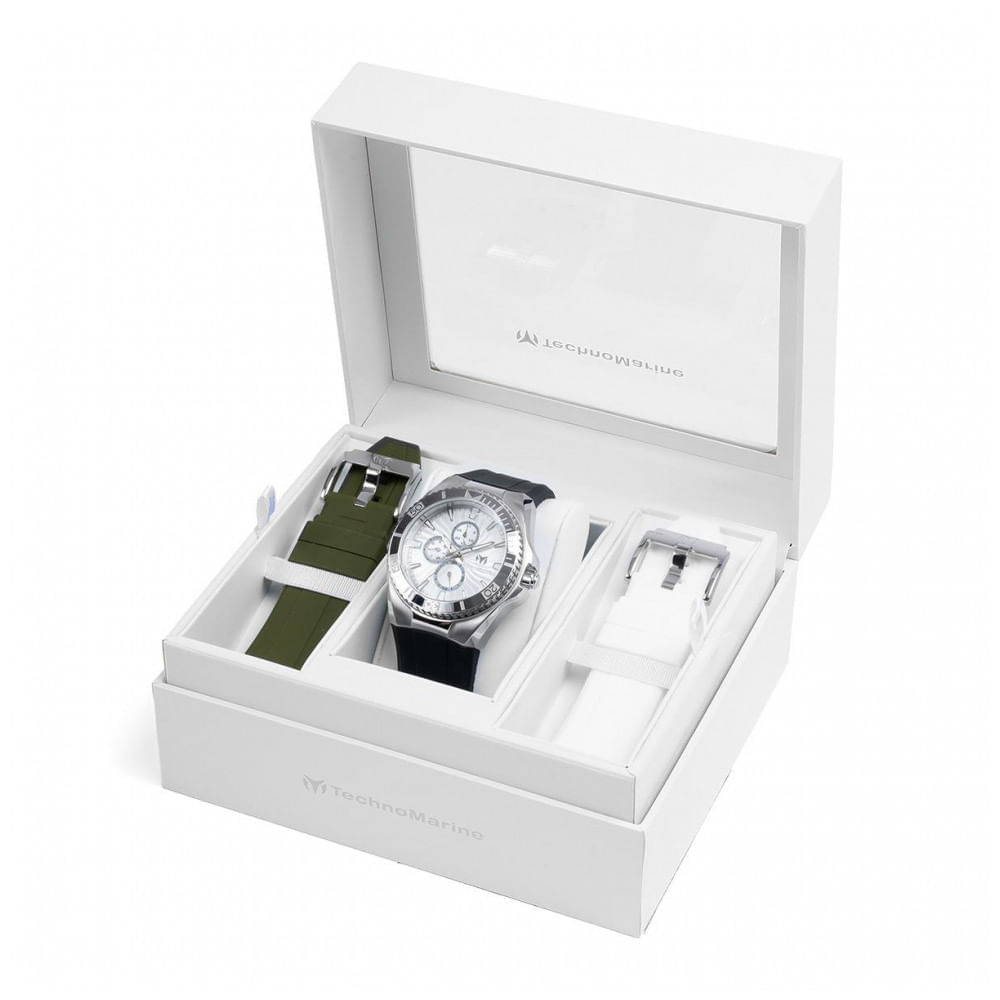 Miniatura Relógio TechnoMarine Cruise California Masculino 45mm, Preto, Branco, Verde com Pulseira Intercambiável TM124016
