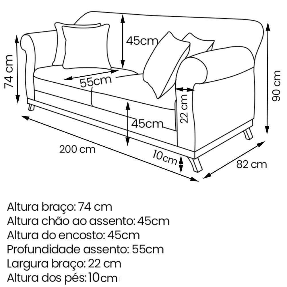 Miniatura Sofa 3 Lugares Retro Polo 200cm Com Almofada Veludo 2237 Ezz 2237