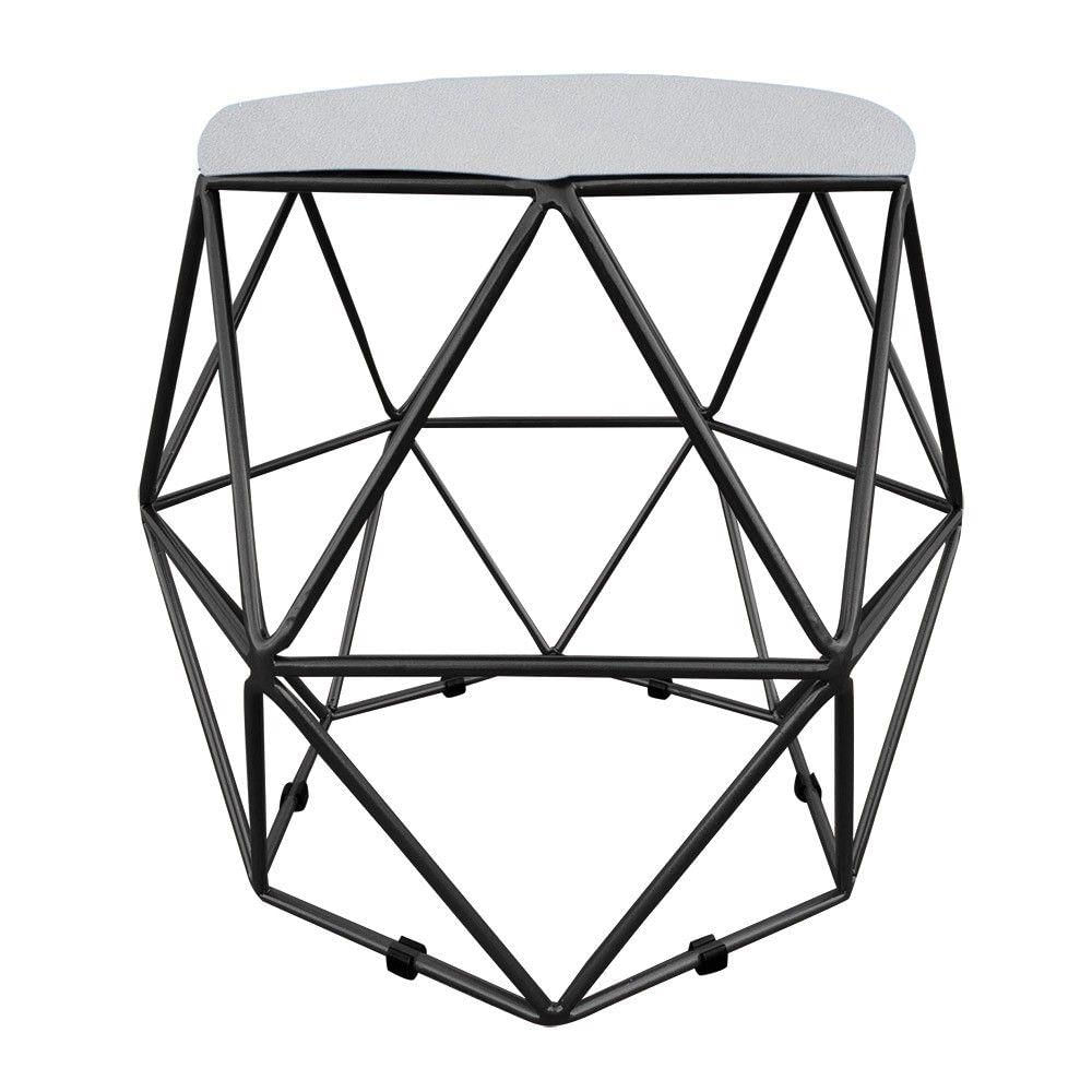 Miniatura Puff Aramado Hexágono Suede Base Preto Cinza