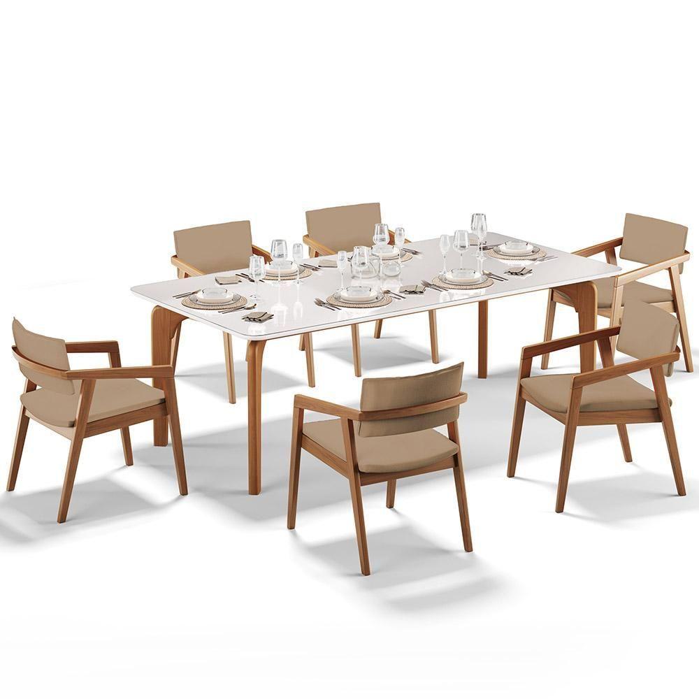Kit 06 Cadeiras Para Sala De Jantar Estar Living Giorgia B04 Linho Bege Escuro - Lyam Decor