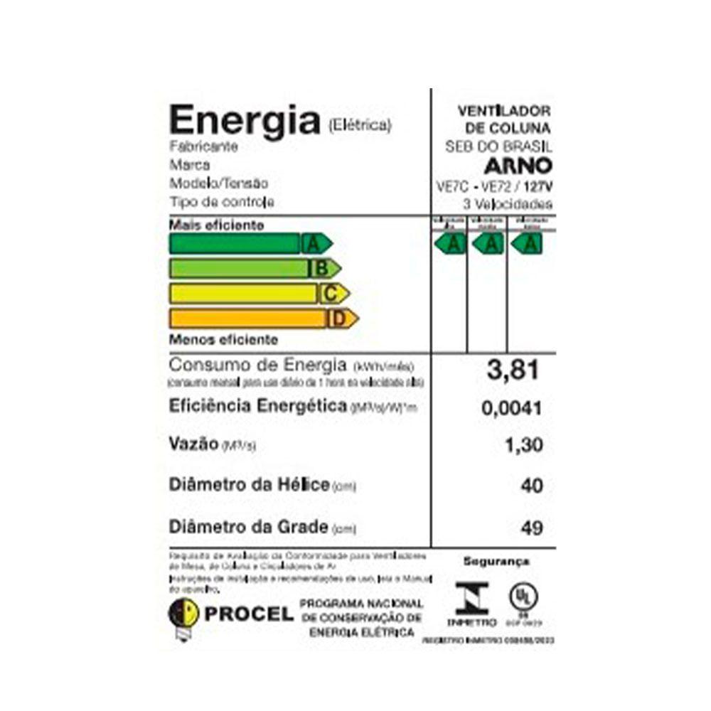 Ventilador De Coluna Arno 40cm X-Treme 7 VE7C Preto E Azul Escuro 127V