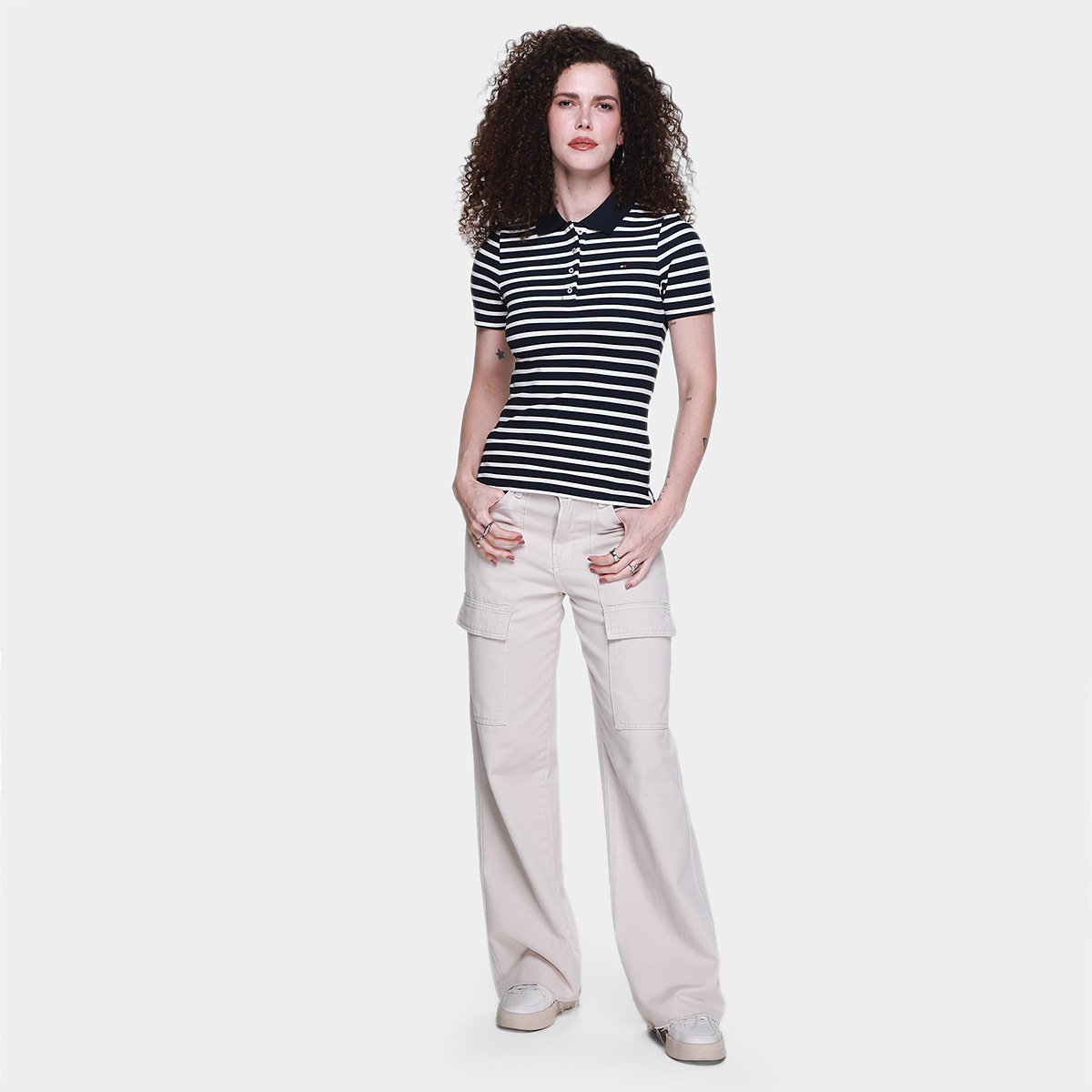 Miniatura Camisa Polo Tommy Hilfiger 1985 Feminina Preto+Branco - M