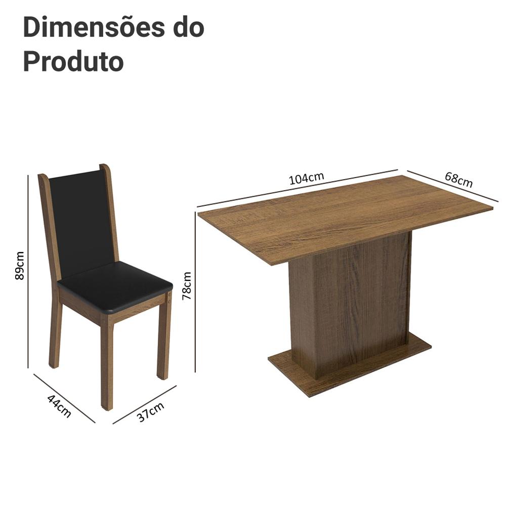 Miniatura Conjunto Sala de Jantar Madesa Talita Mesa Tampo de Madeira 4 Cadeiras - Rustic/Preto/SintPreto Rustic/Preto/Sintético Preto
