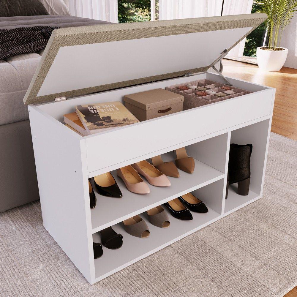 Miniatura Banco Sapateira Baú Sp080 Madeira Branco - Completa Móveis