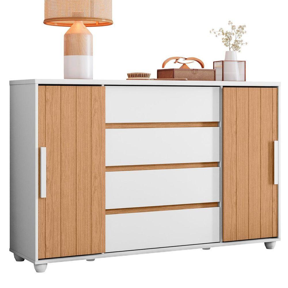 Miniatura Cômoda Sapateira Grande 4 Gavetas 2 Portas Flex Evidência Branco Freijó
