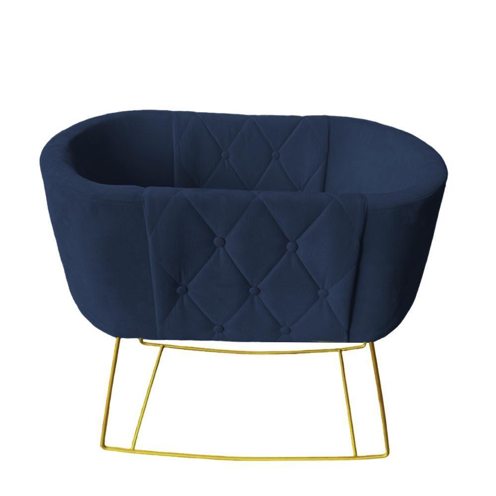 Miniatura Mini Berço Aconchego Com Balanço Suede Azul Marinho D'classe Decor