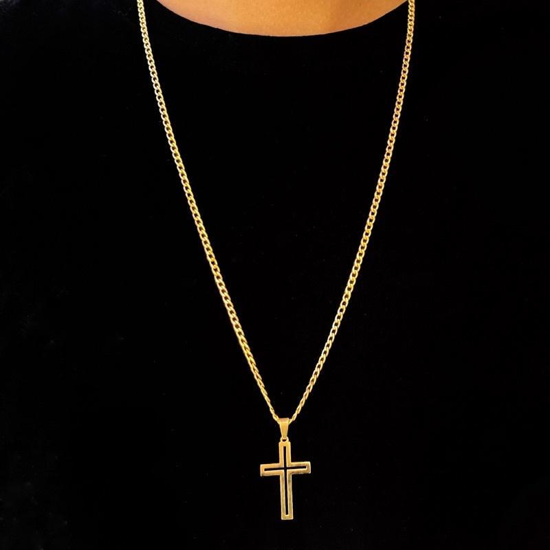 Miniatura Cordão Corrente Aço Dourado Banhado A Ouro 18K + Pingente