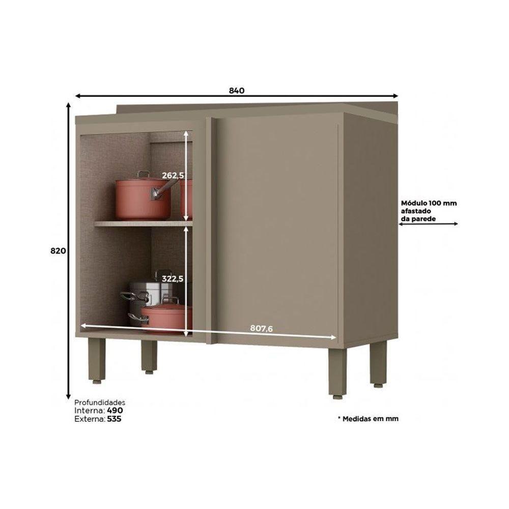 Miniatura Módulo Cozinha Henn Connect Balcão Canto Reto 1 Porta C/ Tampo Duna/cristal