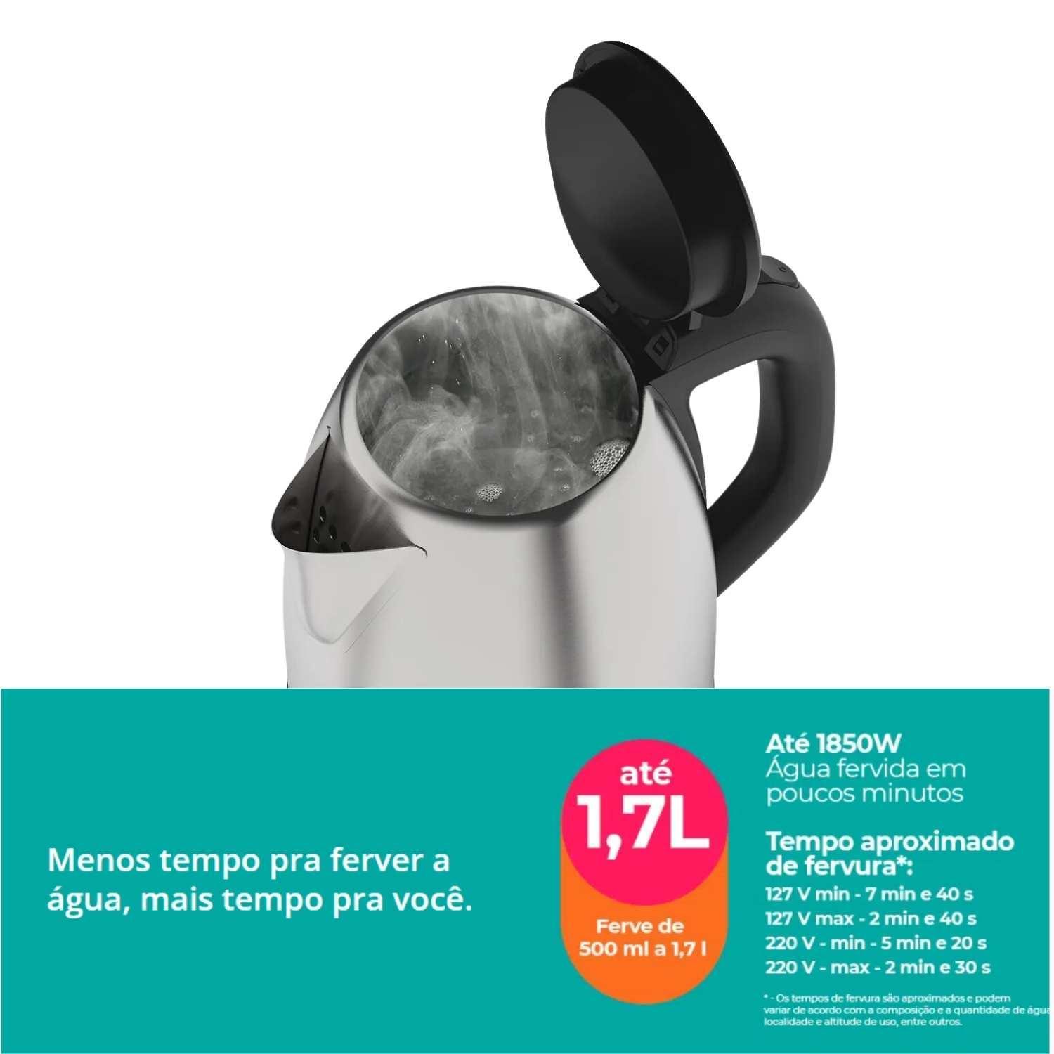 Chaleira Elétrica Automática Inox 1,9L 110V/220V Água Café