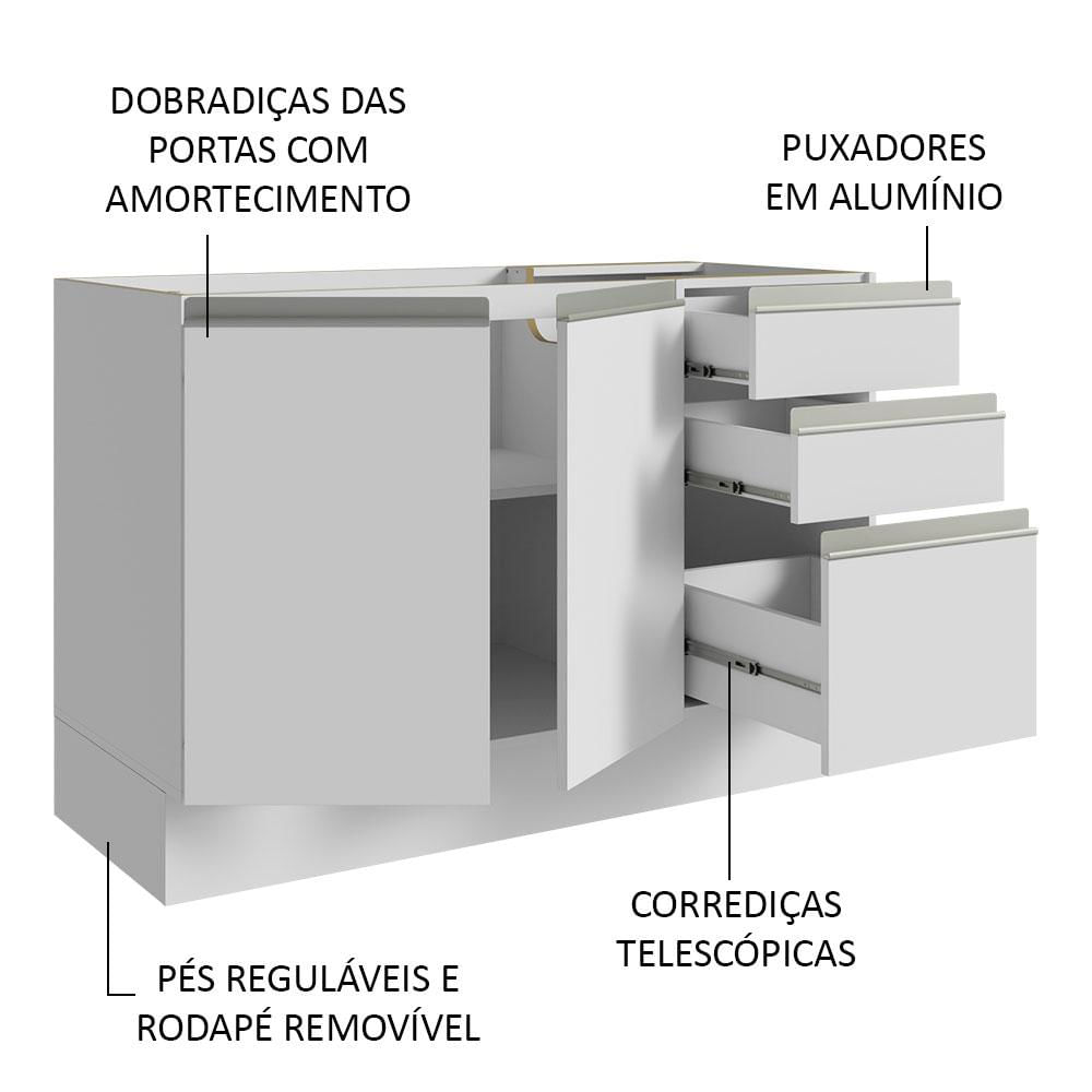 Miniatura Armário Gabinete para Banheiro 120cm 2 Portas 3 Gavetas Branco Madesa Branco