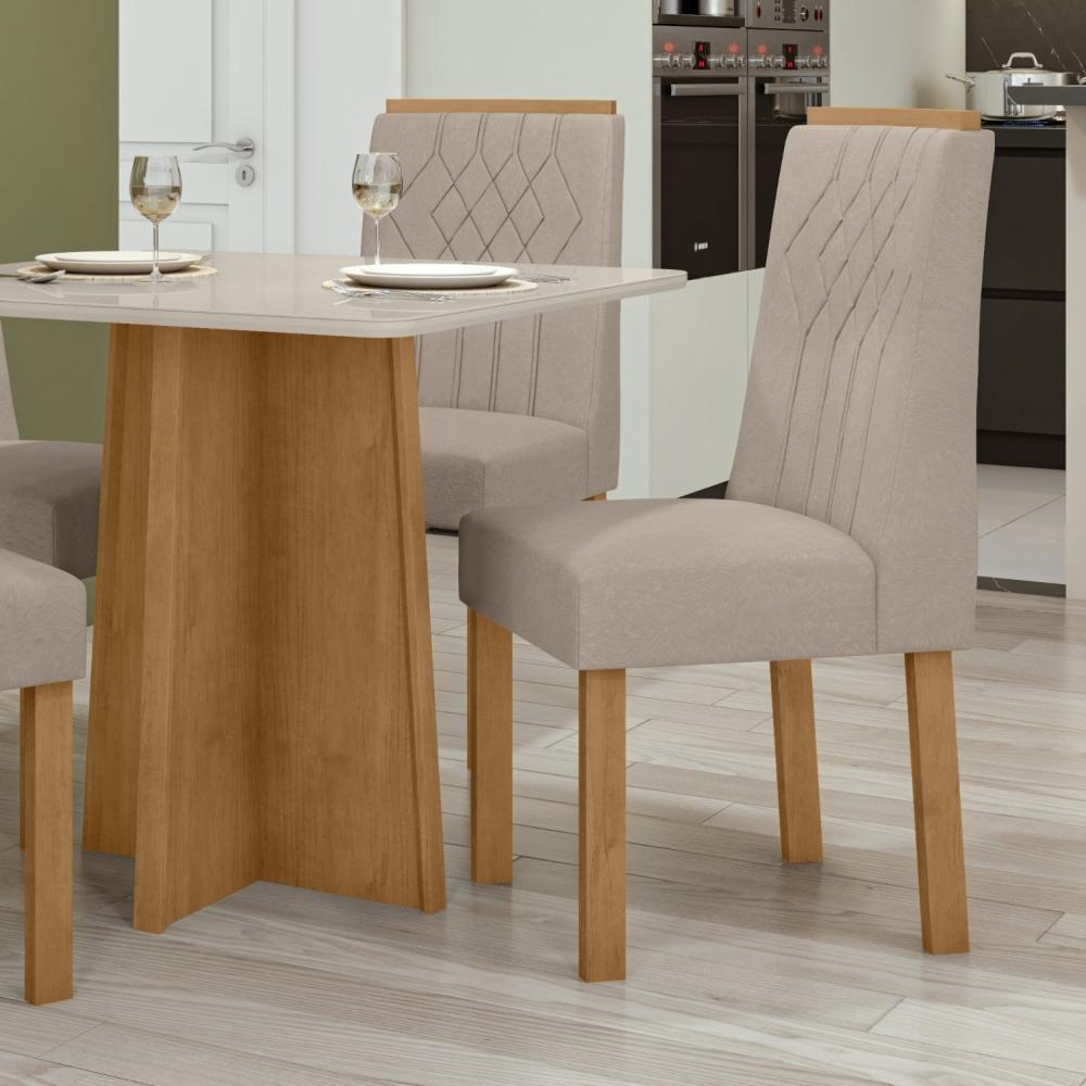 Miniatura Conjunto 4 Cadeiras Exclusive Móveis Lopas Amêndoa Clean/Veludo Naturale Creme